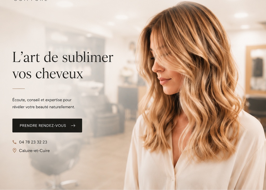 Accueil lumineux de Cécile Coiffure avec une coiffure blonde et le salon en arrière-plan flouté.